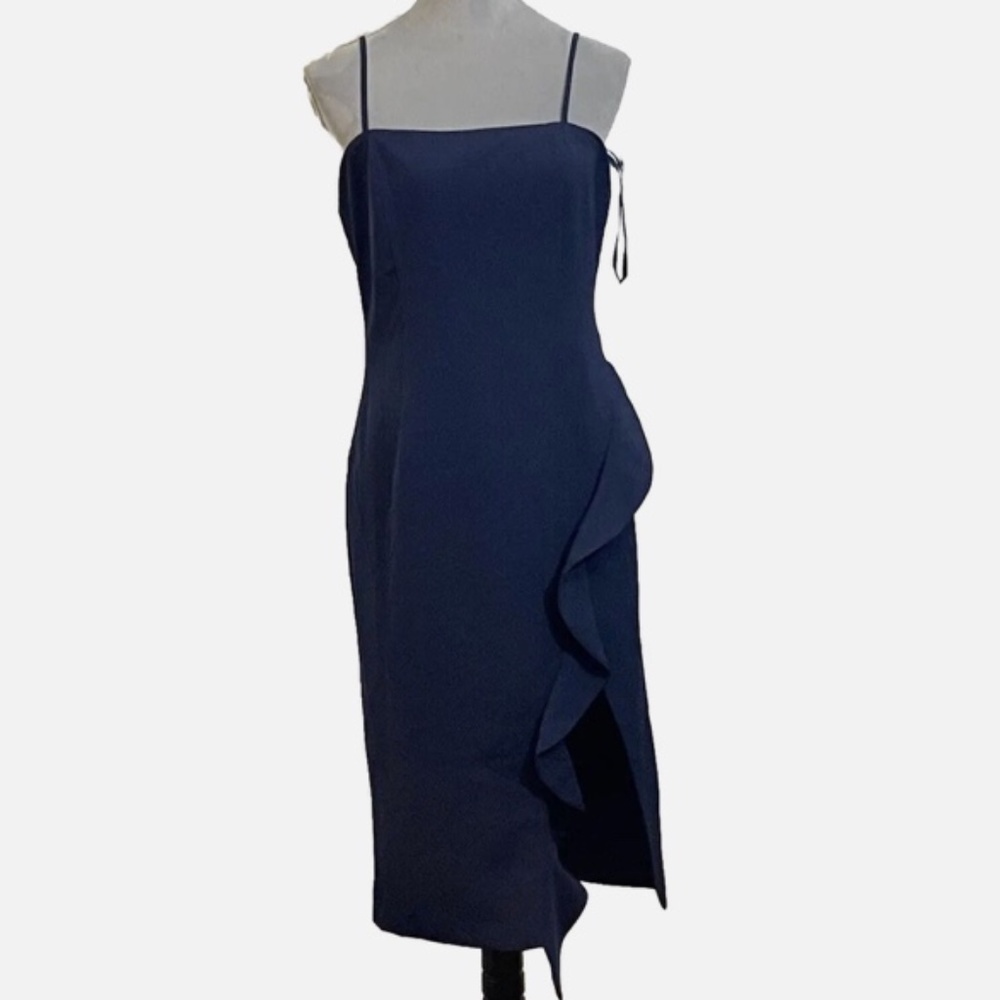 Bardot Navy Blue Ruffle Midi Dress